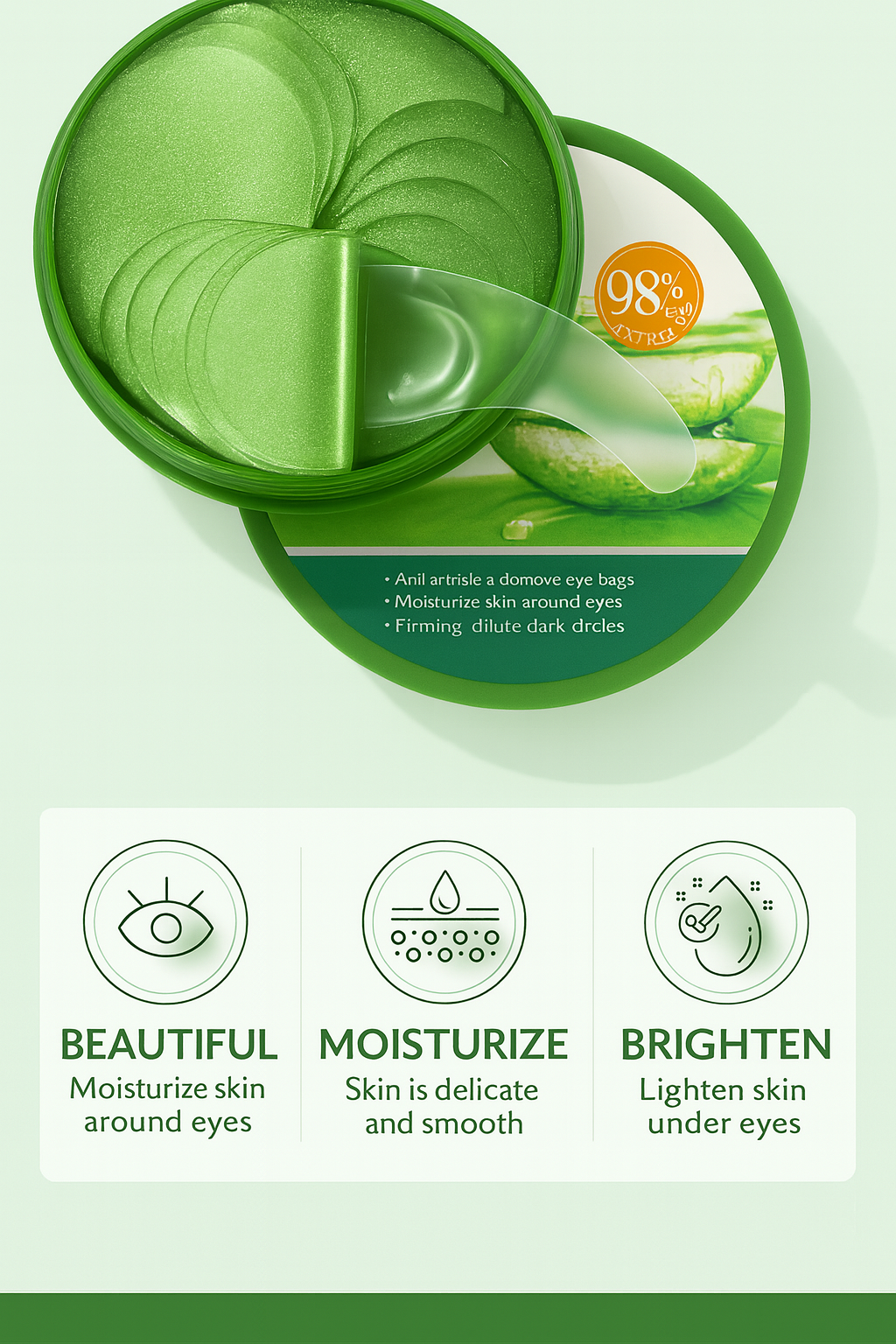 Aloe Vera Collagen Eye Mask. Removes Dark Circles, Eye Bags, and Inflammation.